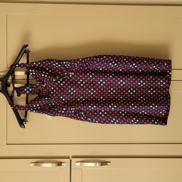 Betsey Johnson silk navy polka-dot halter dress. SZ 8 - Picture 3 of 15